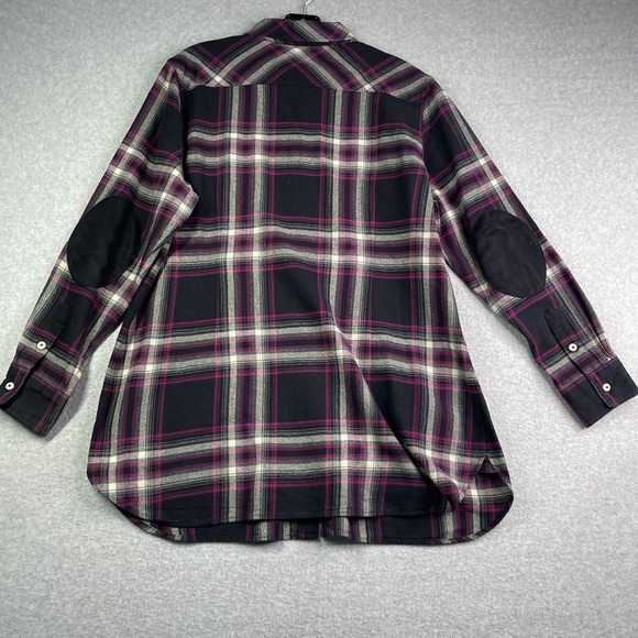 Soft Surroundings Top Women's XL Purple Plaid Long Sleeve Button Up Elbow Patch - Picture 7 of 10